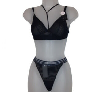 Youmita Small Black Mesh Bralette and G-String NWT